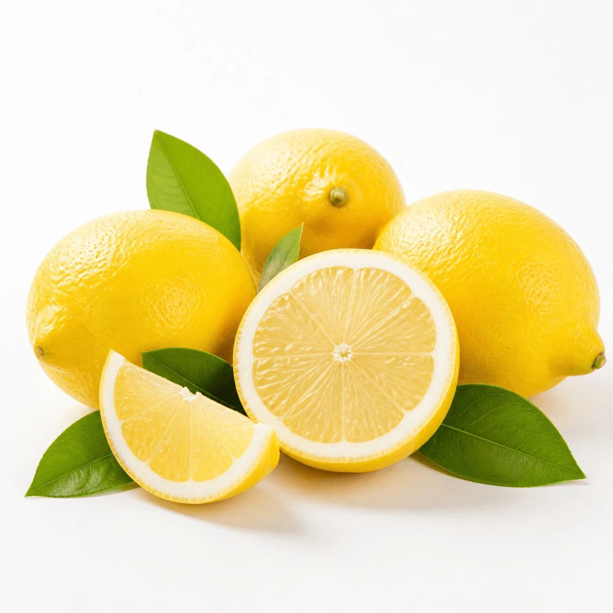 Egyptian lemons with sliced half and green leaves